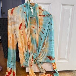 S-Twelve Aqua and Coral Wrap Top